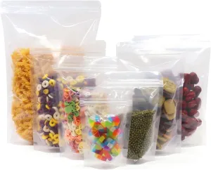 SumDirect 100Pcs 7x10.2 Inches Clear Stand Up Food Bags, Zipper Stand-up Reusable Sealing Food Pouches Snack Packing Bag with Tear Notch Heat Resealable for Storing, Cookie, Snack Tea and Drinking
