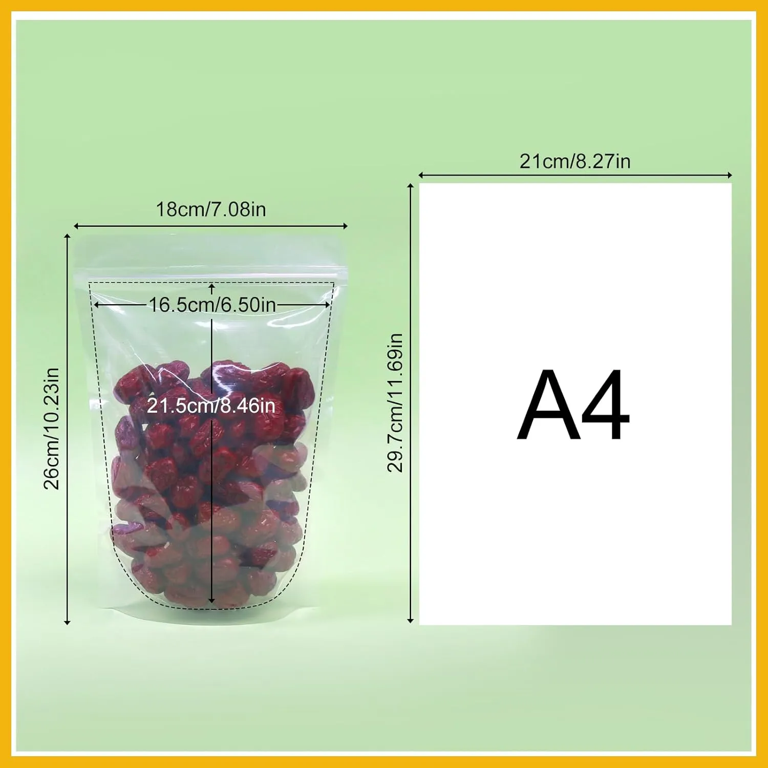 SumDirect 100Pcs 7x10.2 Inches Clear Stand Up Food Bags, Zipper Stand-up Reusable Sealing Food Pouches Snack Packing Bag with Tear Notch Heat Resealable for Storing, Cookie, Snack Tea and Drinking