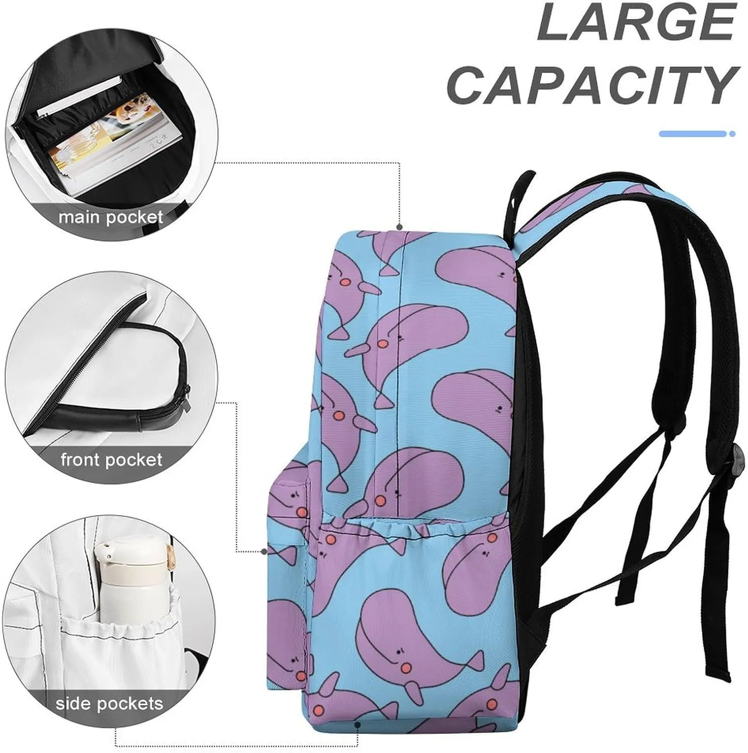 Summer Whale Ocean Casual Travel Backpack Lightweight with Multi Compartment Laptop Bagpack for Women Men Hiking Business Work