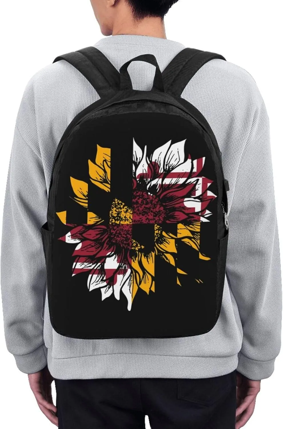 Sunflower Maryland Flag Travel Backpack 17-Inch Laptop Backpacks Business Rucksack Casual Sport Daypack with USB Charging Port Carry-on Bag for Camping Biking