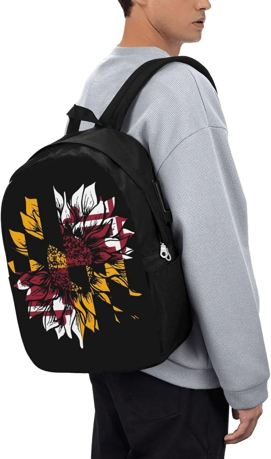 Sunflower Maryland Flag Travel Backpack 17-Inch Laptop Backpacks Business Rucksack Casual Sport Daypack with USB Charging Port Carry-on Bag for Camping Biking