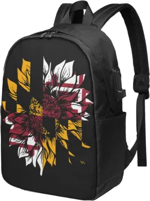 Sunflower Maryland Flag Travel Backpack 17-Inch Laptop Backpacks Business Rucksack Casual Sport Daypack with USB Charging Port Carry-on Bag for Camping Biking