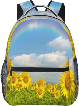 Sunflowers In A Field Under The Blue Sky And Rainbow Backpacks 15 Inch Laptop Backpack Multipurpose Double Shoulder Bag For Men Women Gifts
