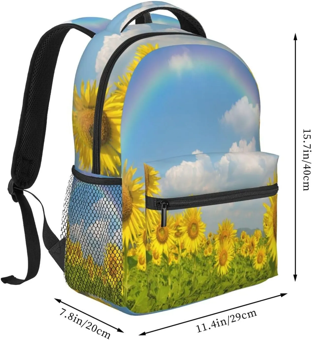 Sunflowers In A Field Under The Blue Sky And Rainbow Backpacks 15 Inch Laptop Backpack Multipurpose Double Shoulder Bag For Men Women Gifts