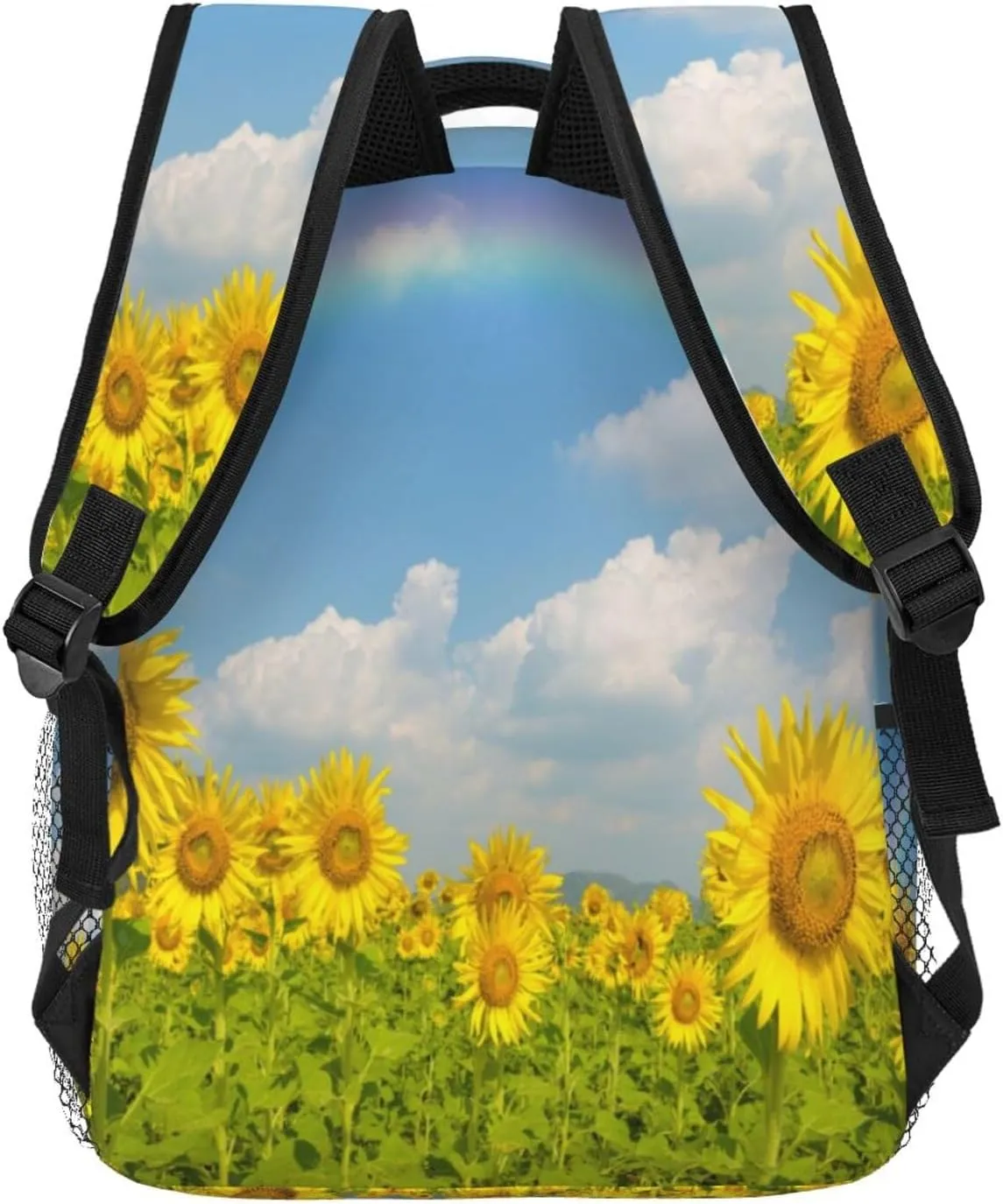 Sunflowers In A Field Under The Blue Sky And Rainbow Backpacks 15 Inch Laptop Backpack Multipurpose Double Shoulder Bag For Men Women Gifts