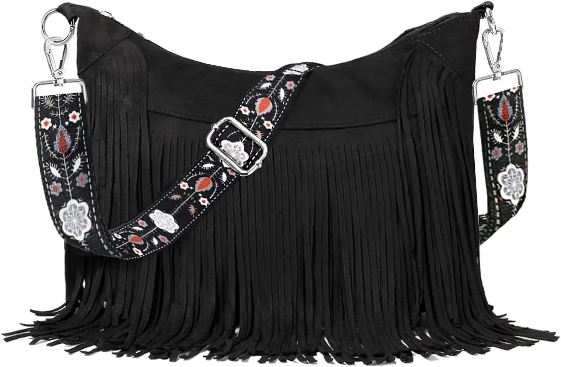 Sunwel Fashion Women Fringe Hobo Bag Western Purse Shoulder Bag Vegan Suede Tassel Hippie Crossbody Bag