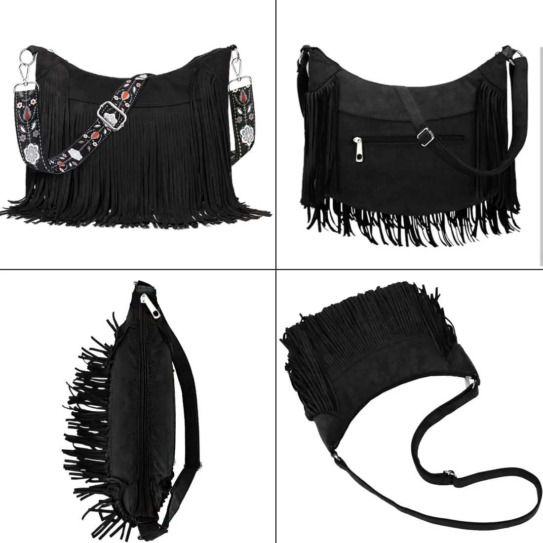 Sunwel Fashion Women Fringe Hobo Bag Western Purse Shoulder Bag Vegan Suede Tassel Hippie Crossbody Bag