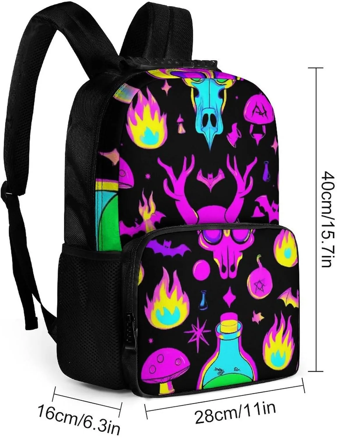 Supdreamc Backpack Anti-Theft Multipurpose Large Capacity Carry On Bag - Goth Gothic Skull Mushroom Magic Witch Witchy Camping Outdoor Backpack With Side Pockets