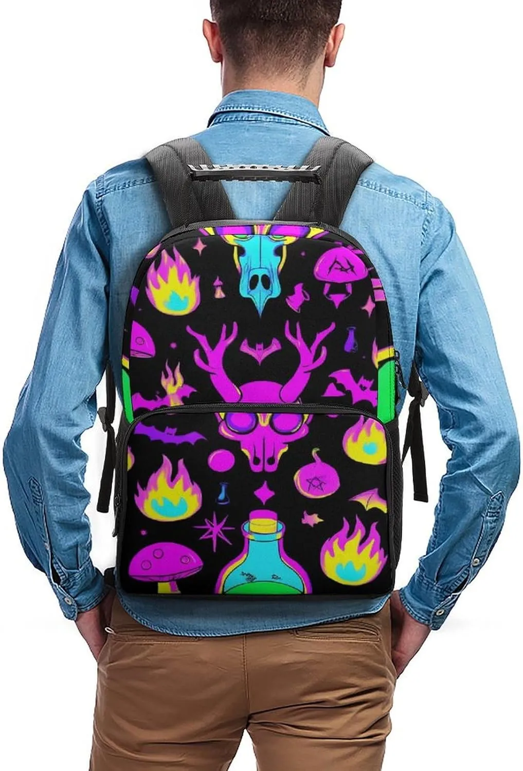 Supdreamc Backpack Anti-Theft Multipurpose Large Capacity Carry On Bag - Goth Gothic Skull Mushroom Magic Witch Witchy Camping Outdoor Backpack With Side Pockets