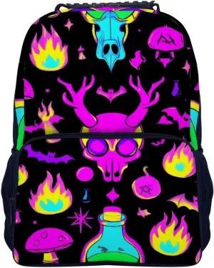 Supdreamc Backpack Anti-Theft Multipurpose Large Capacity Carry On Bag - Goth Gothic Skull Mushroom Magic Witch Witchy Camping Outdoor Backpack With Side Pockets