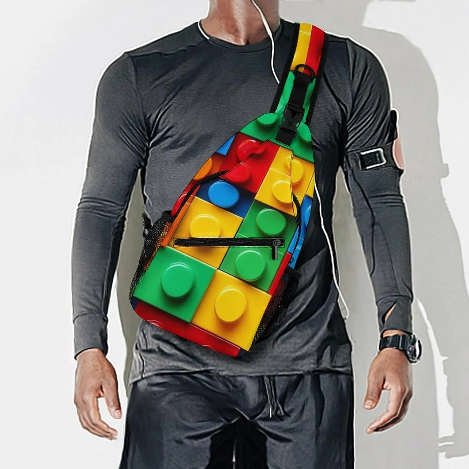 Supdreamc Casual Sling Backpack, Bag, Colorful Building Blocks Bricks Shoulder Crossbody Bag Chest Pack, Bookbag, Gym Bags Sack Daypack Outdoor Backpack for Man Women Lady