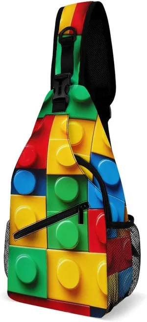 Supdreamc Casual Sling Backpack, Bag, Colorful Building Blocks Bricks Shoulder Crossbody Bag Chest Pack, Bookbag, Gym Bags Sack Daypack Outdoor Backpack for Man Women Lady