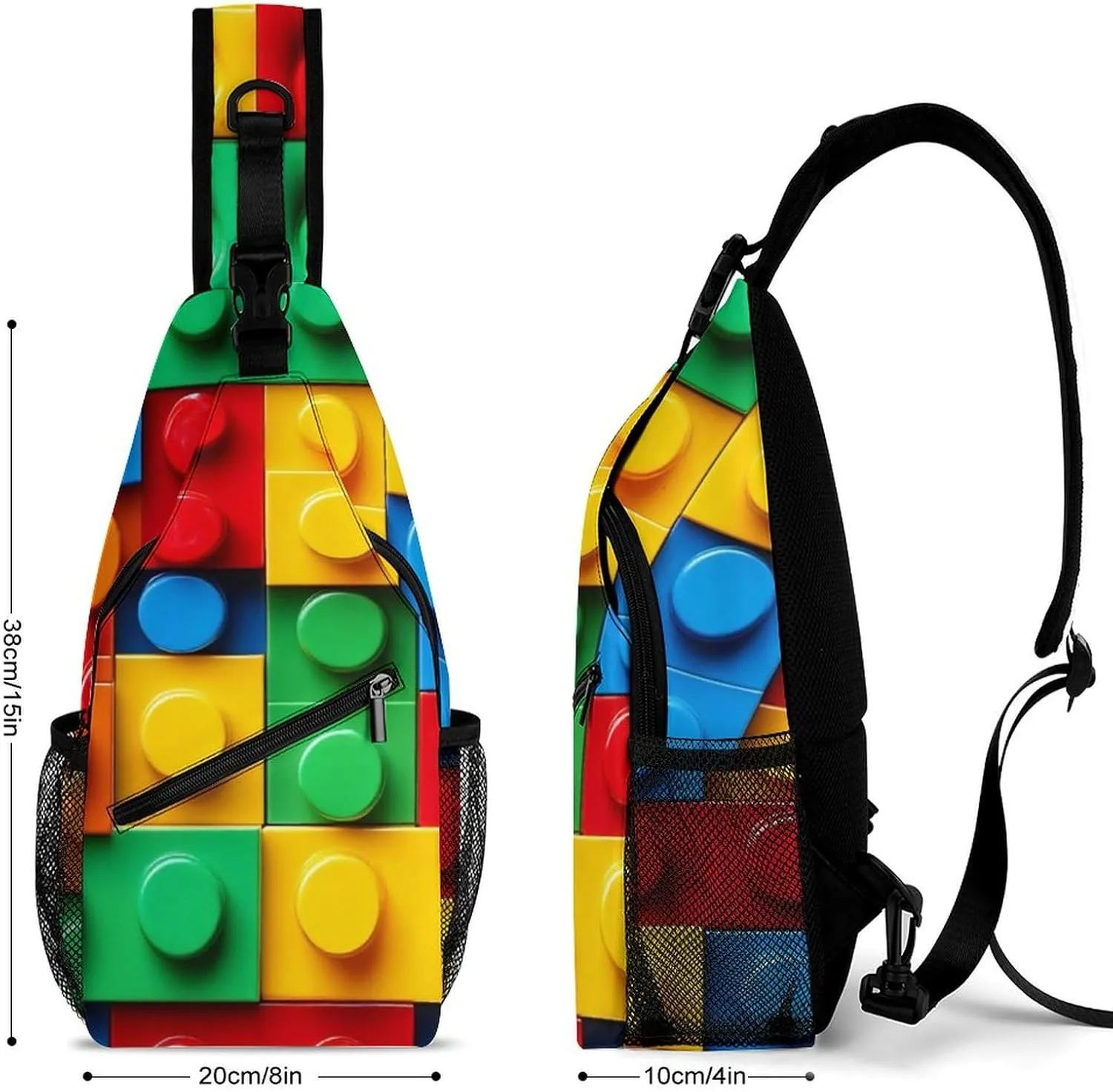 Supdreamc Casual Sling Backpack, Bag, Colorful Building Blocks Bricks Shoulder Crossbody Bag Chest Pack, Bookbag, Gym Bags Sack Daypack Outdoor Backpack for Man Women Lady
