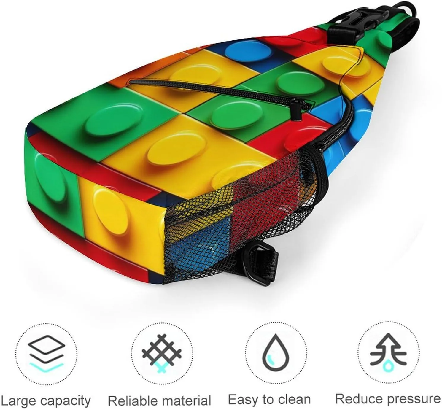 Supdreamc Casual Sling Backpack, Bag, Colorful Building Blocks Bricks Shoulder Crossbody Bag Chest Pack, Bookbag, Gym Bags Sack Daypack Outdoor Backpack for Man Women Lady
