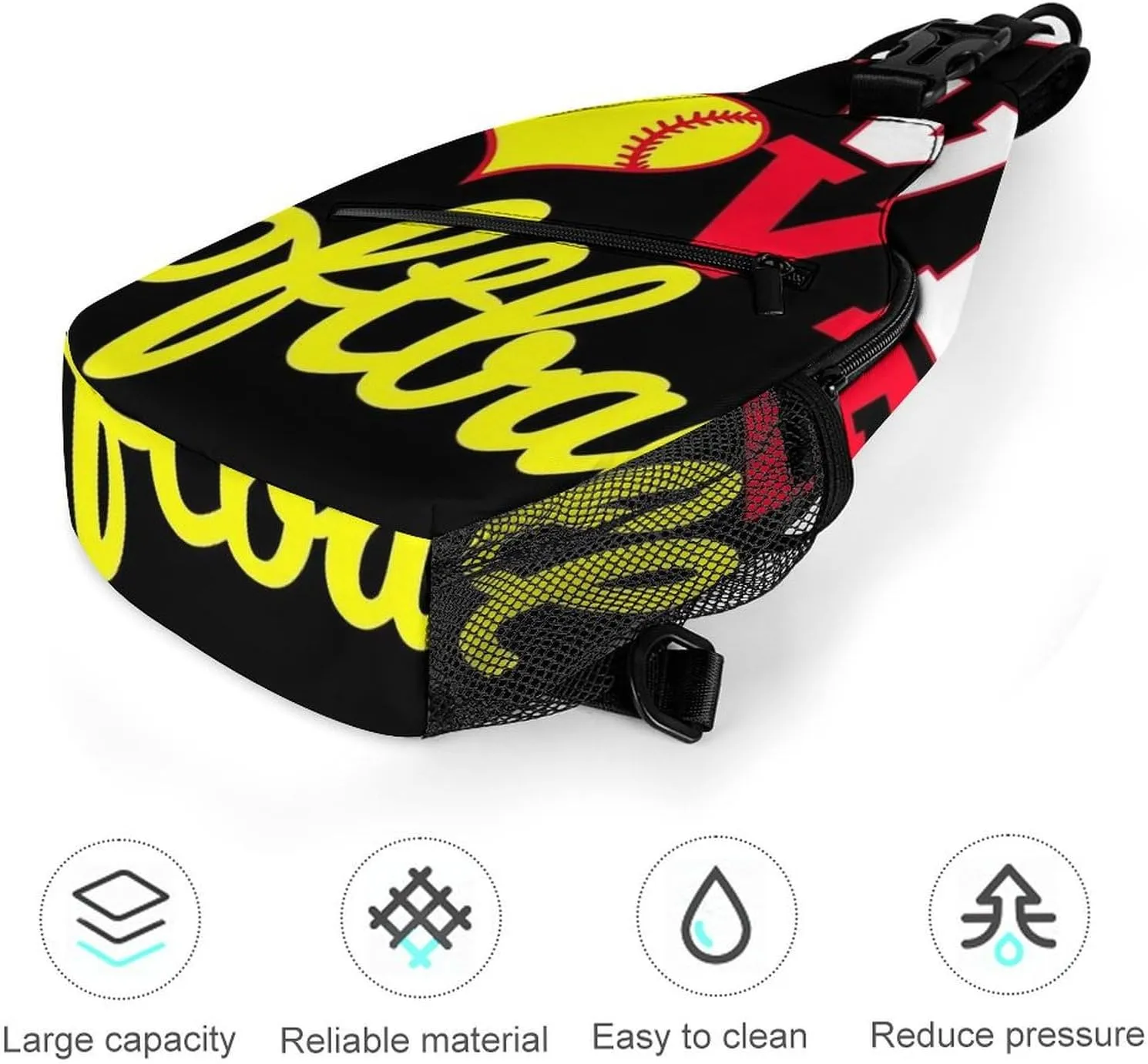 Supdreamc Casual Sling Bag Backpack, Daypack, I Live Love Softball Shoulder Chest Crossbody Bag, Bookbag, Travel Backpack Camping Outdoor Bag for Man/Women/College