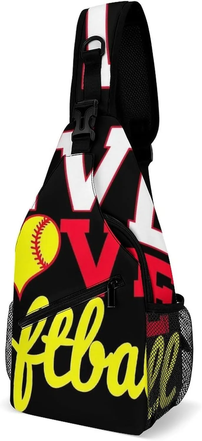 Supdreamc Casual Sling Bag Backpack, Daypack, I Live Love Softball Shoulder Chest Crossbody Bag, Bookbag, Travel Backpack Camping Outdoor Bag for Man/Women/College