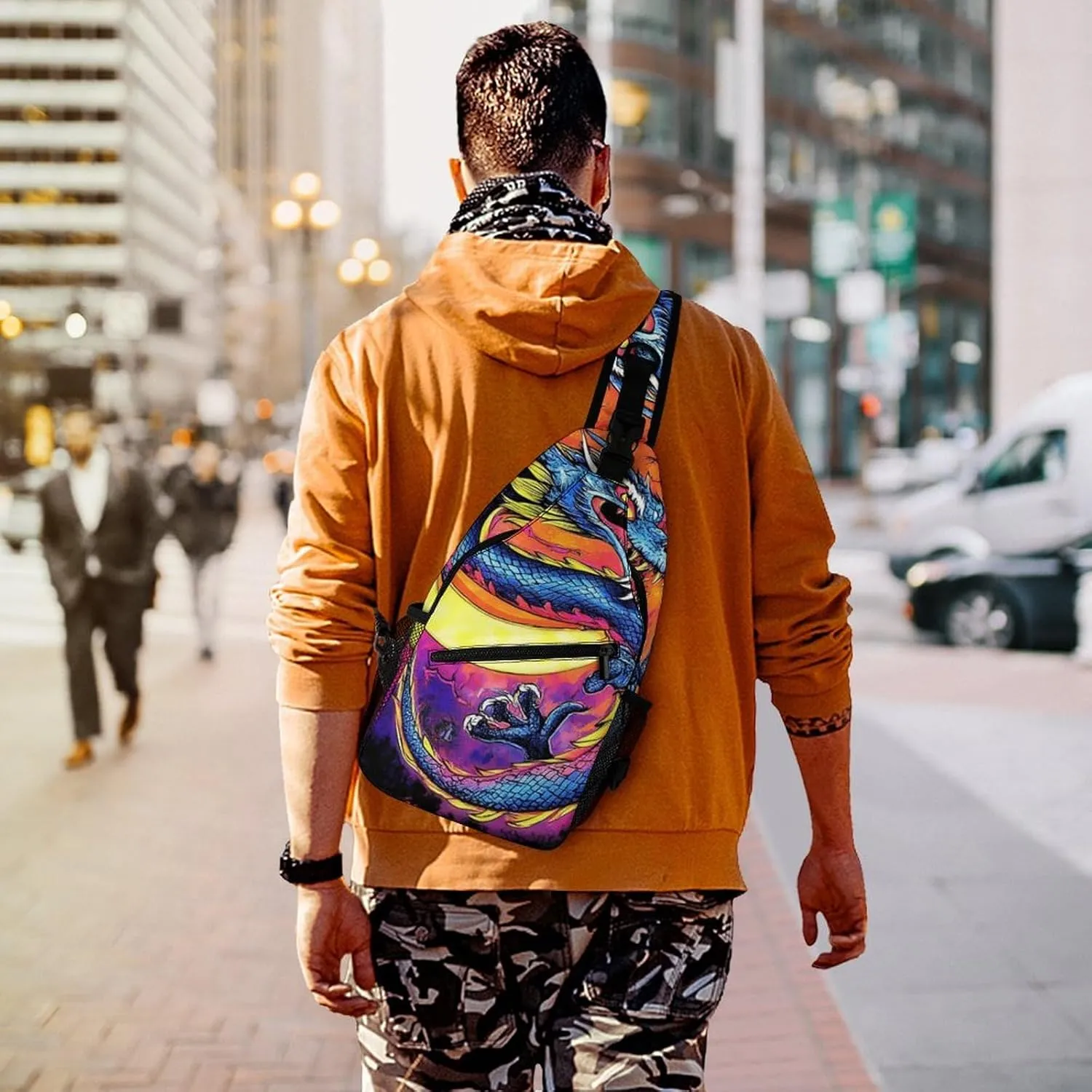 Supdreamc Casual Sling Bag Backpack, Daypack, Mystery Dragon Trippy Art Shoulder Chest Crossbody Bag, Tactical Satchel, Travel Backpack Camping Outdoor Bag for Men Women