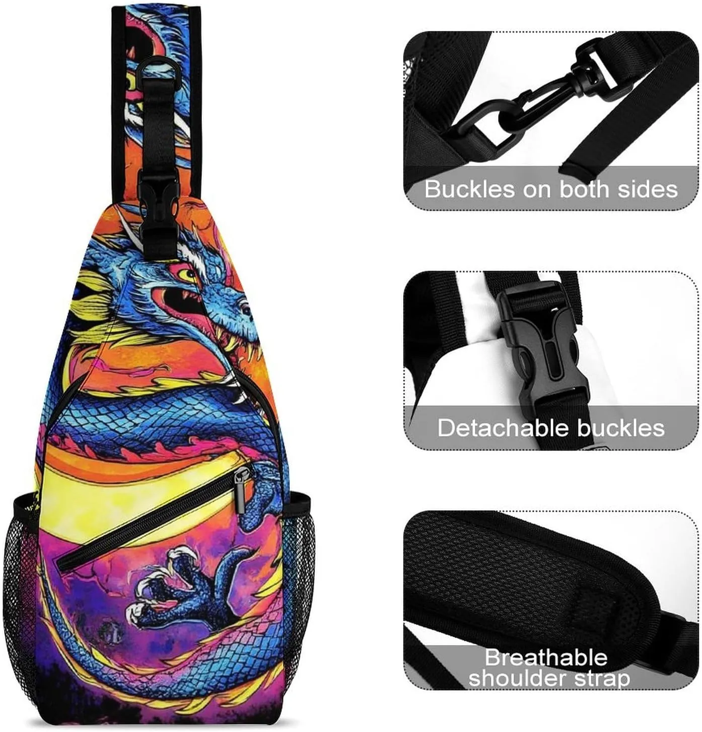 Supdreamc Casual Sling Bag Backpack, Daypack, Mystery Dragon Trippy Art Shoulder Chest Crossbody Bag, Tactical Satchel, Travel Backpack Camping Outdoor Bag for Men Women