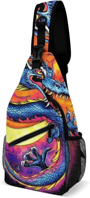 Supdreamc Casual Sling Bag Backpack, Daypack, Mystery Dragon Trippy Art Shoulder Chest Crossbody Bag, Tactical Satchel, Travel Backpack Camping Outdoor Bag for Men Women