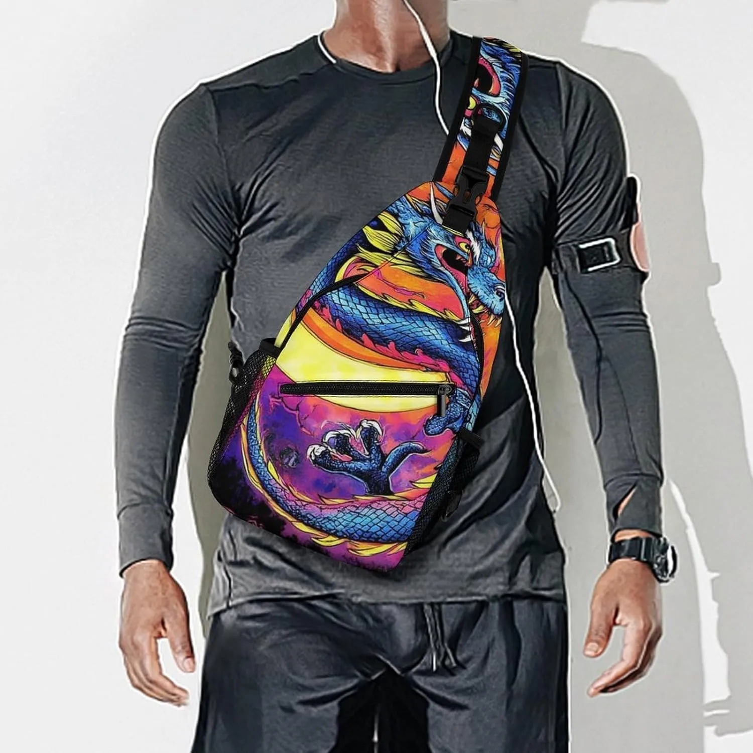Supdreamc Casual Sling Bag Backpack, Daypack, Mystery Dragon Trippy Art Shoulder Chest Crossbody Bag, Tactical Satchel, Travel Backpack Camping Outdoor Bag for Men Women