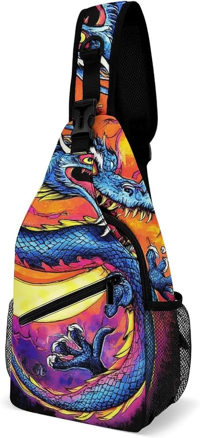 Supdreamc Casual Sling Bag Backpack, Daypack, Mystery Dragon Trippy Art Shoulder Chest Crossbody Bag, Tactical Satchel, Travel Backpack Camping Outdoor Bag for Men Women
