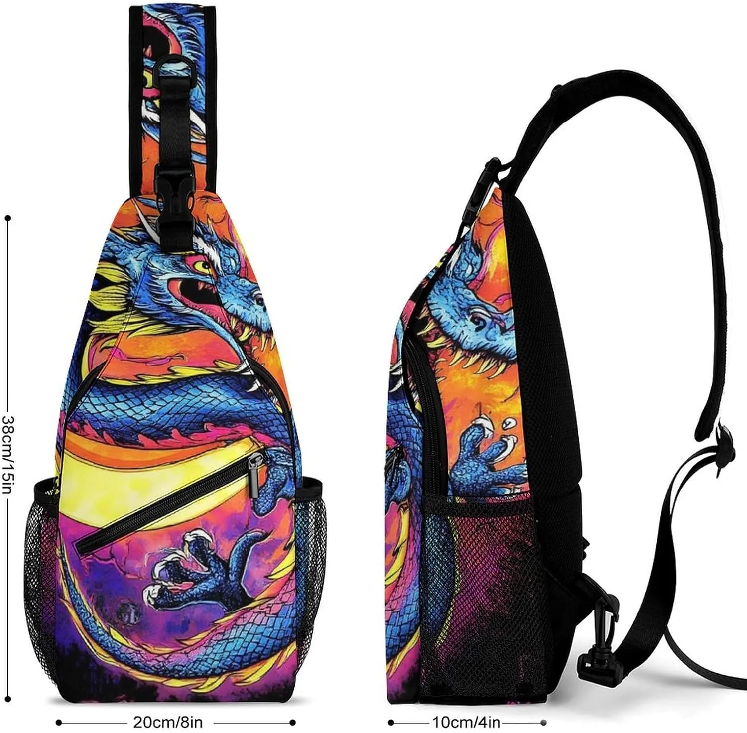 Supdreamc Casual Sling Bag Backpack, Daypack, Mystery Dragon Trippy Art Shoulder Chest Crossbody Bag, Tactical Satchel, Travel Backpack Camping Outdoor Bag for Men Women