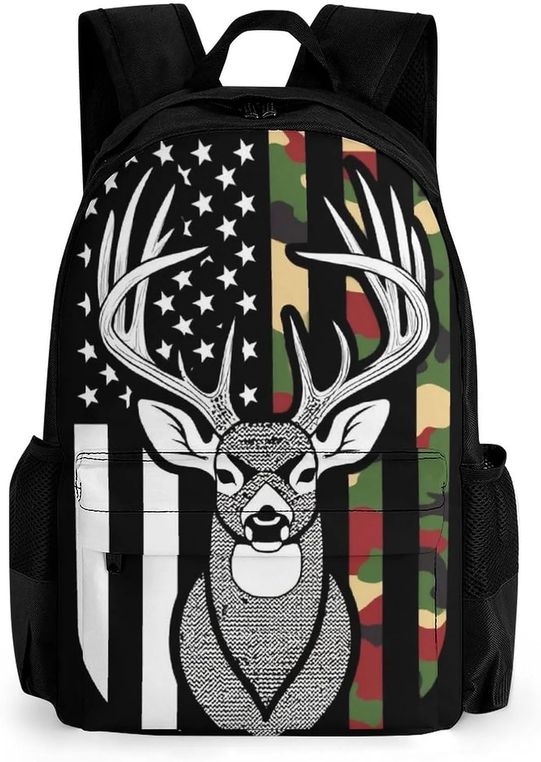 Supdreamc Lightweight Daypack for Camping Business Walking Cycling - Large Capacity Anti-Theft Multipurpose Bookbag, Camouflage American Flag Hunting Deer Camo Black Gym Outdoor Hiking Backpack