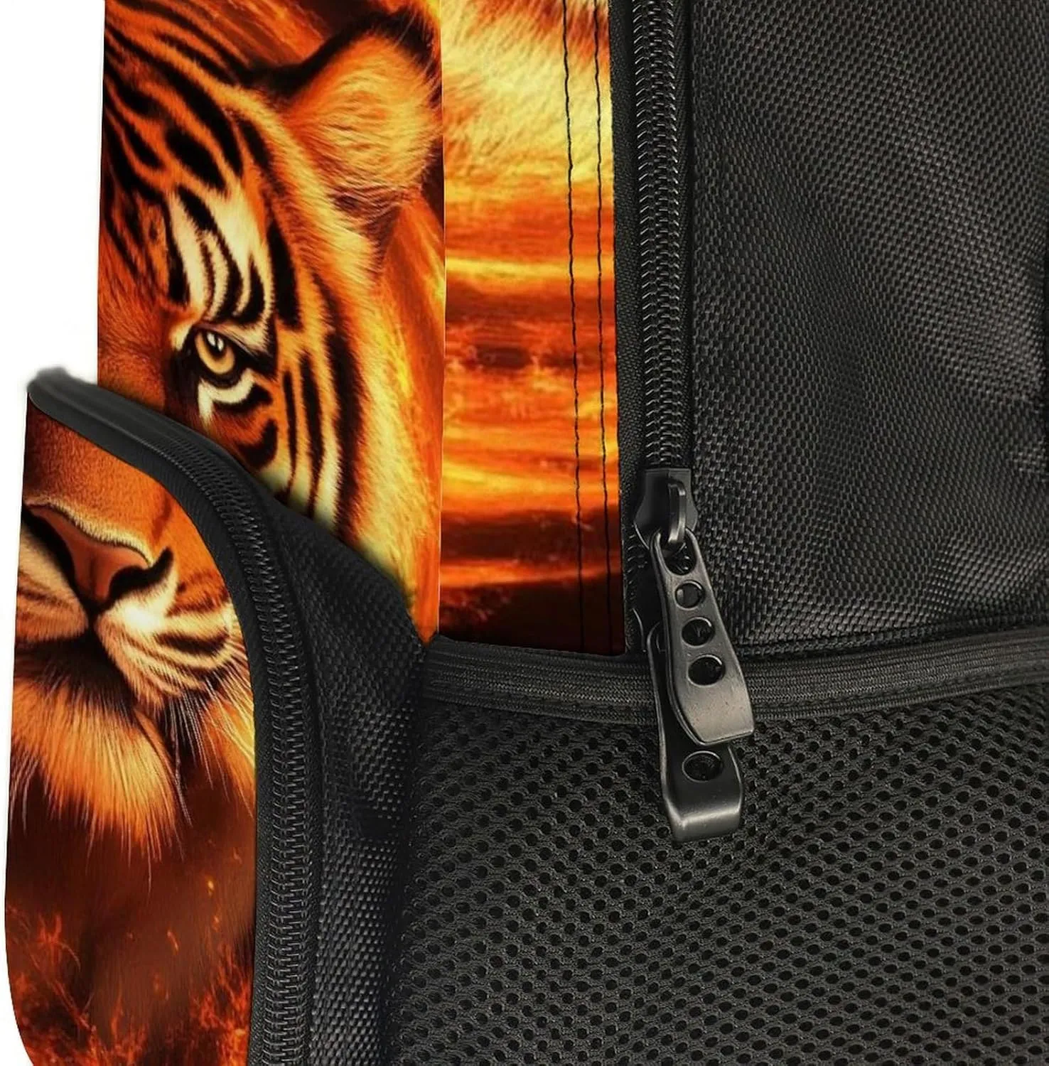 Supdreamc Men & Women Polyester Wild Angry Animal King Fire Flame Tiger Backpack Large Capacity Bookbag With Smooth Zippers for Climbing Picnic Bicycle
