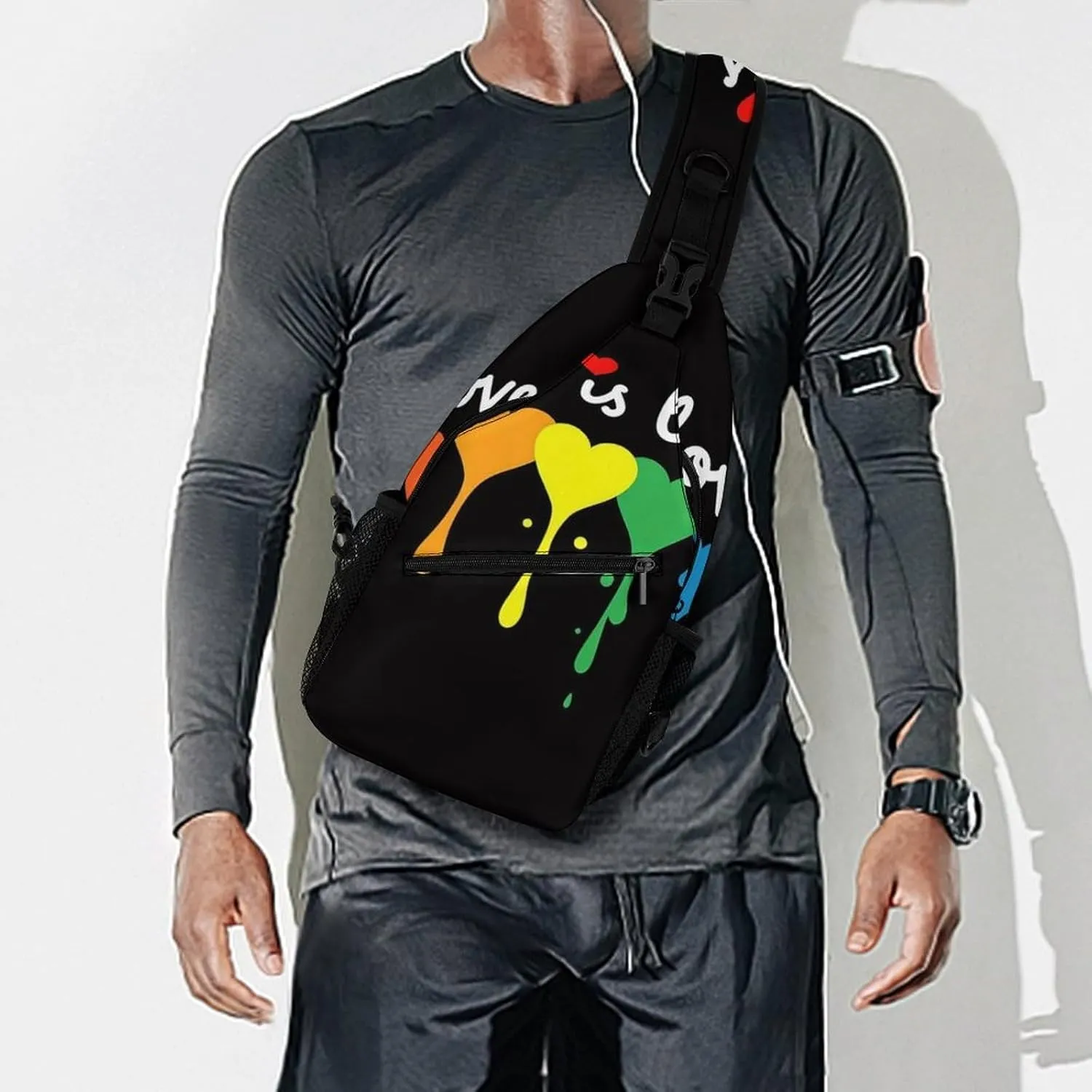 Supdreamc Men & Women Sling Backpack Casual Carrying Tote Case Crossbody Travel Bag - Multipurpose Anti-Theft Tote Bags, Lgbt Pride Rainbow Heart Love Is Love Small Crossbody Chest Rucksack