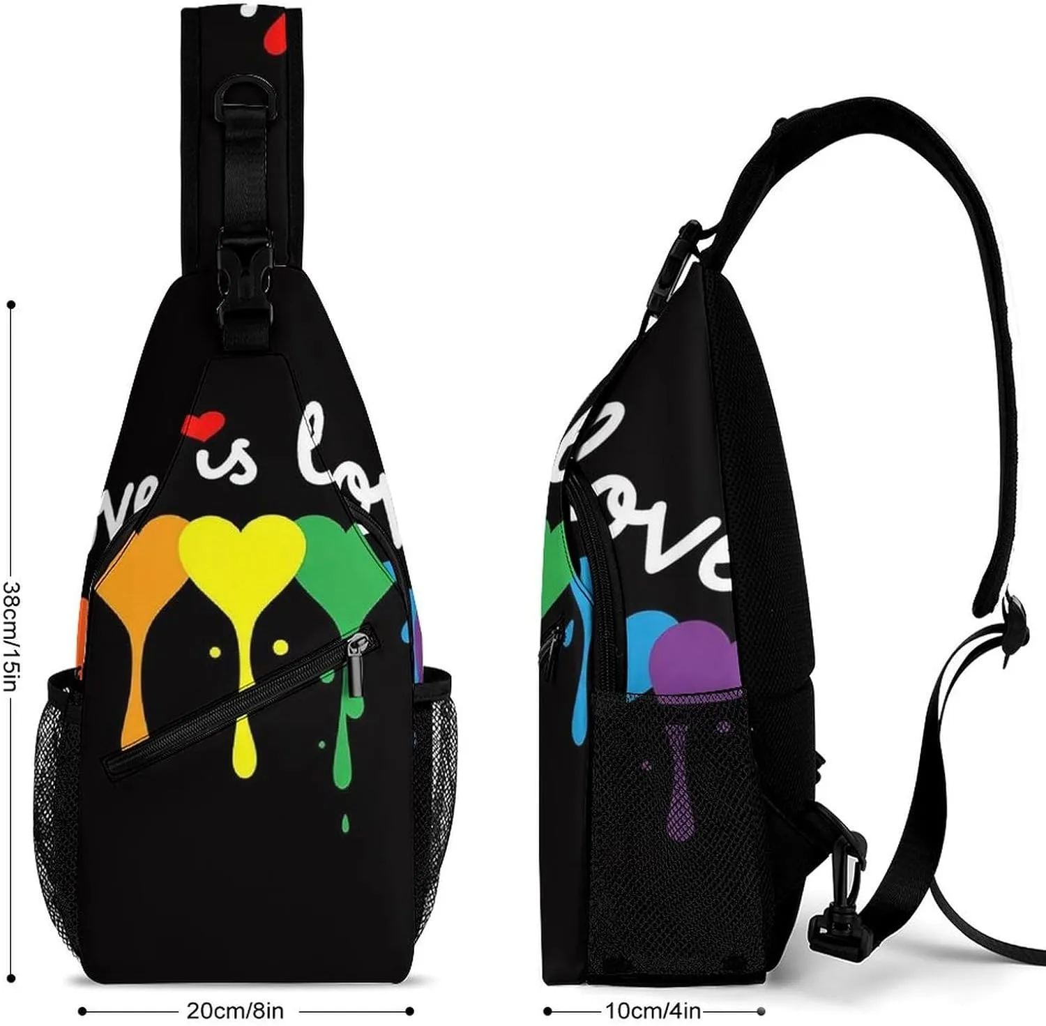 Supdreamc Men & Women Sling Backpack Casual Carrying Tote Case Crossbody Travel Bag - Multipurpose Anti-Theft Tote Bags, Lgbt Pride Rainbow Heart Love Is Love Small Crossbody Chest Rucksack