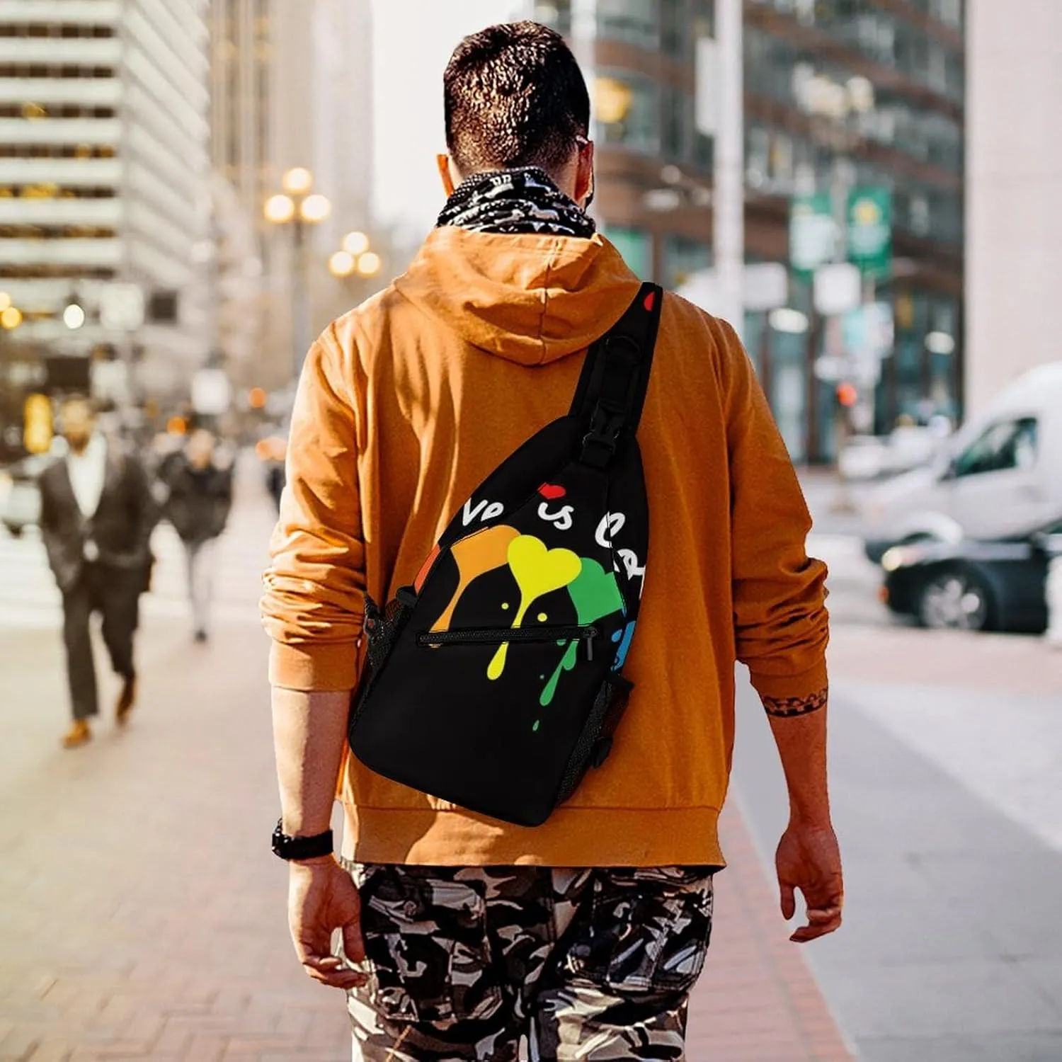 Supdreamc Men & Women Sling Backpack Casual Carrying Tote Case Crossbody Travel Bag - Multipurpose Anti-Theft Tote Bags, Lgbt Pride Rainbow Heart Love Is Love Small Crossbody Chest Rucksack