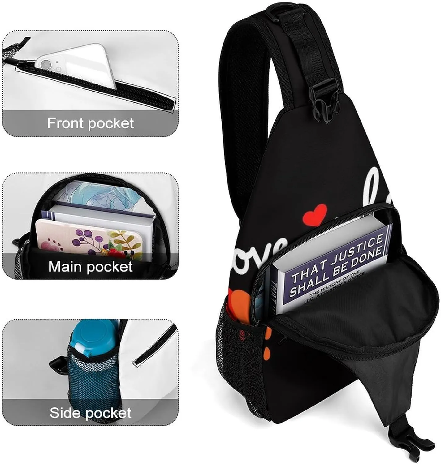 Supdreamc Men & Women Sling Backpack Casual Carrying Tote Case Crossbody Travel Bag - Multipurpose Anti-Theft Tote Bags, Lgbt Pride Rainbow Heart Love Is Love Small Crossbody Chest Rucksack