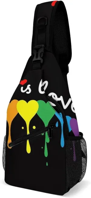Supdreamc Men & Women Sling Backpack Casual Carrying Tote Case Crossbody Travel Bag - Multipurpose Anti-Theft Tote Bags, Lgbt Pride Rainbow Heart Love Is Love Small Crossbody Chest Rucksack