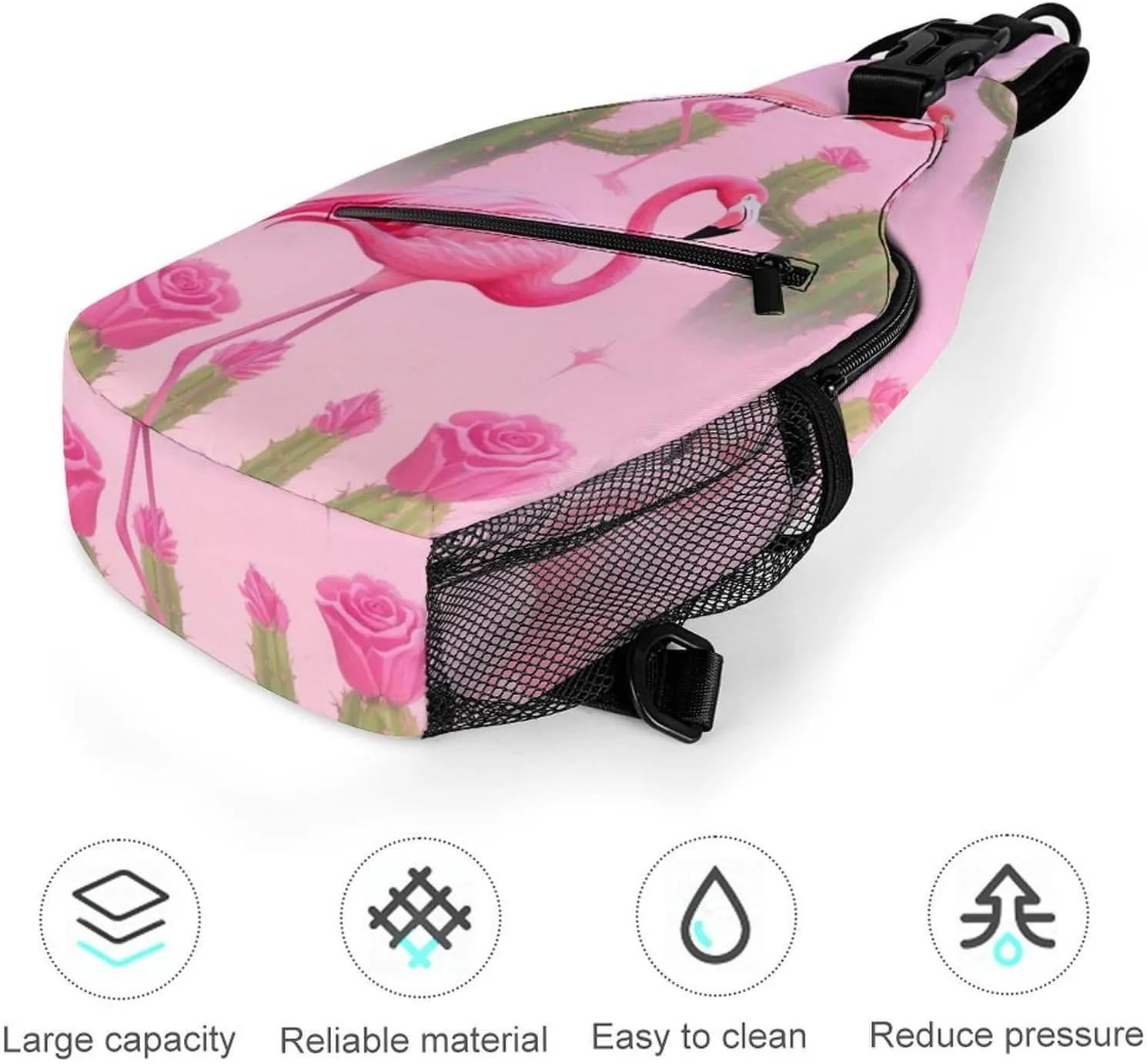 Supdreamc Men & Women Sling Backpack Outdoor Sport Daypack Travel Bag - Multipurpose Anti-Theft Carry On Bag, Breathable Chest Sling Shoulder Backpacks Bags, Tropical Pink Flamingo Flowers Cactus Art