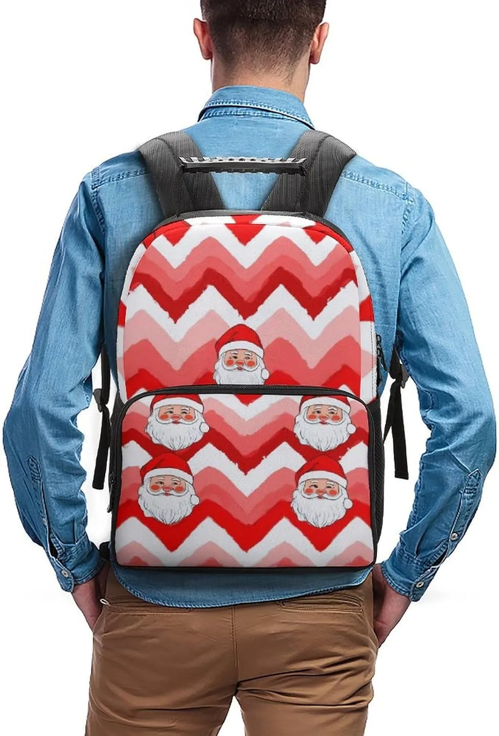Supdreamc Men Women Lightweight Christmas Santa Claus Red Daypack Bookbag Big Capacity Carry On Bag With Side Pockets for Camping Travel Bicycle