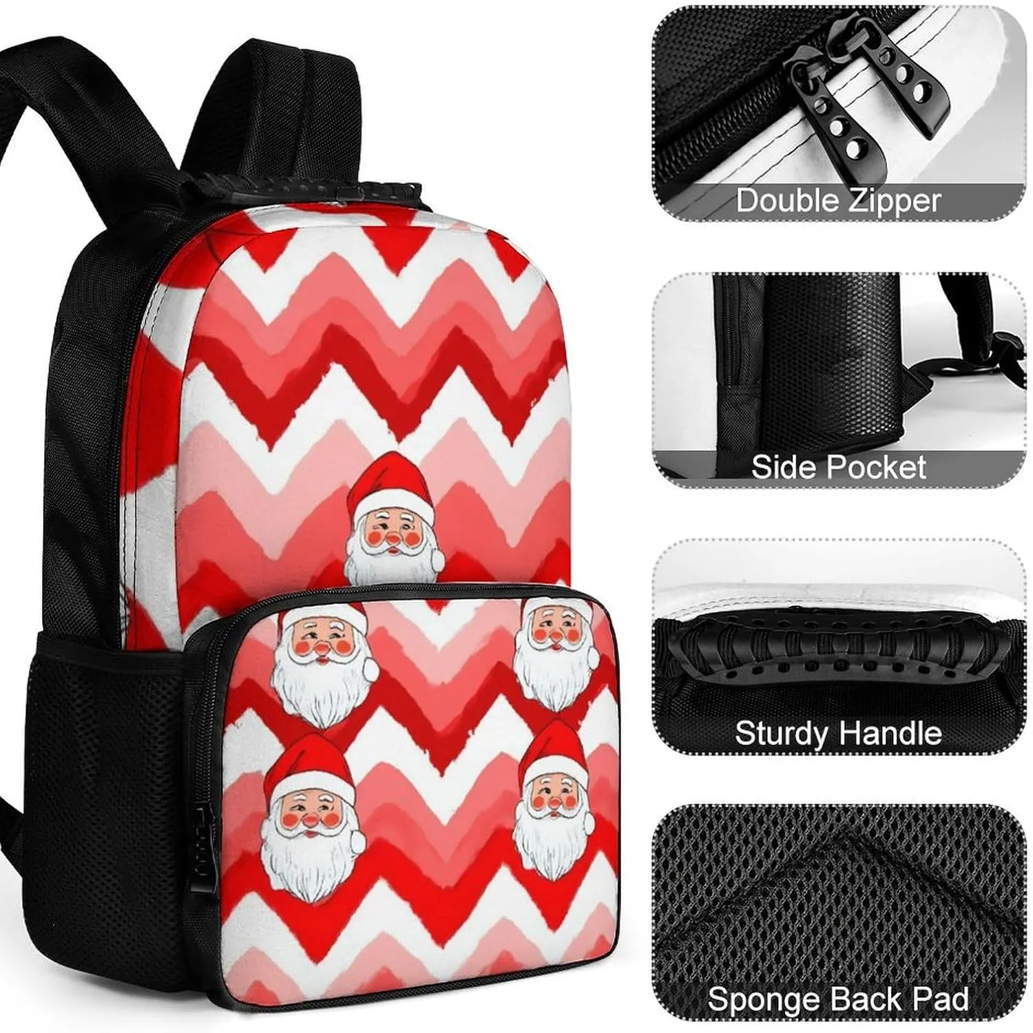 Supdreamc Men Women Lightweight Christmas Santa Claus Red Daypack Bookbag Big Capacity Carry On Bag With Side Pockets for Camping Travel Bicycle