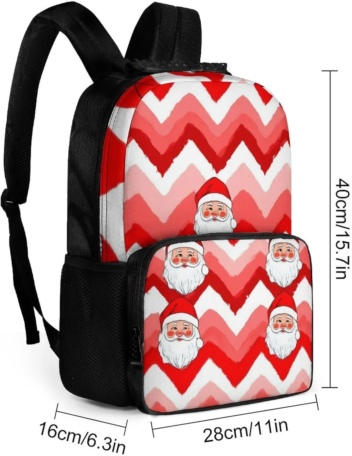 Supdreamc Men Women Lightweight Christmas Santa Claus Red Daypack Bookbag Big Capacity Carry On Bag With Side Pockets for Camping Travel Bicycle