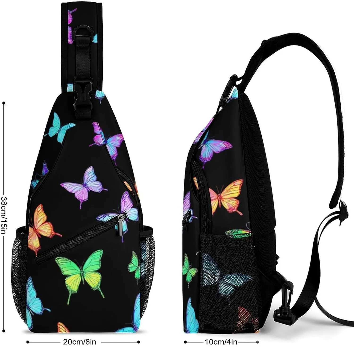 Supdreamc Sling Backpack for Women Men Anti-Theft Multipurpose Gym Crossbody Sack Satchel Outdoor Hiking Bag Tote Bags, Black Colorful Monarch Butterfly Crossbody Chest Rucksack