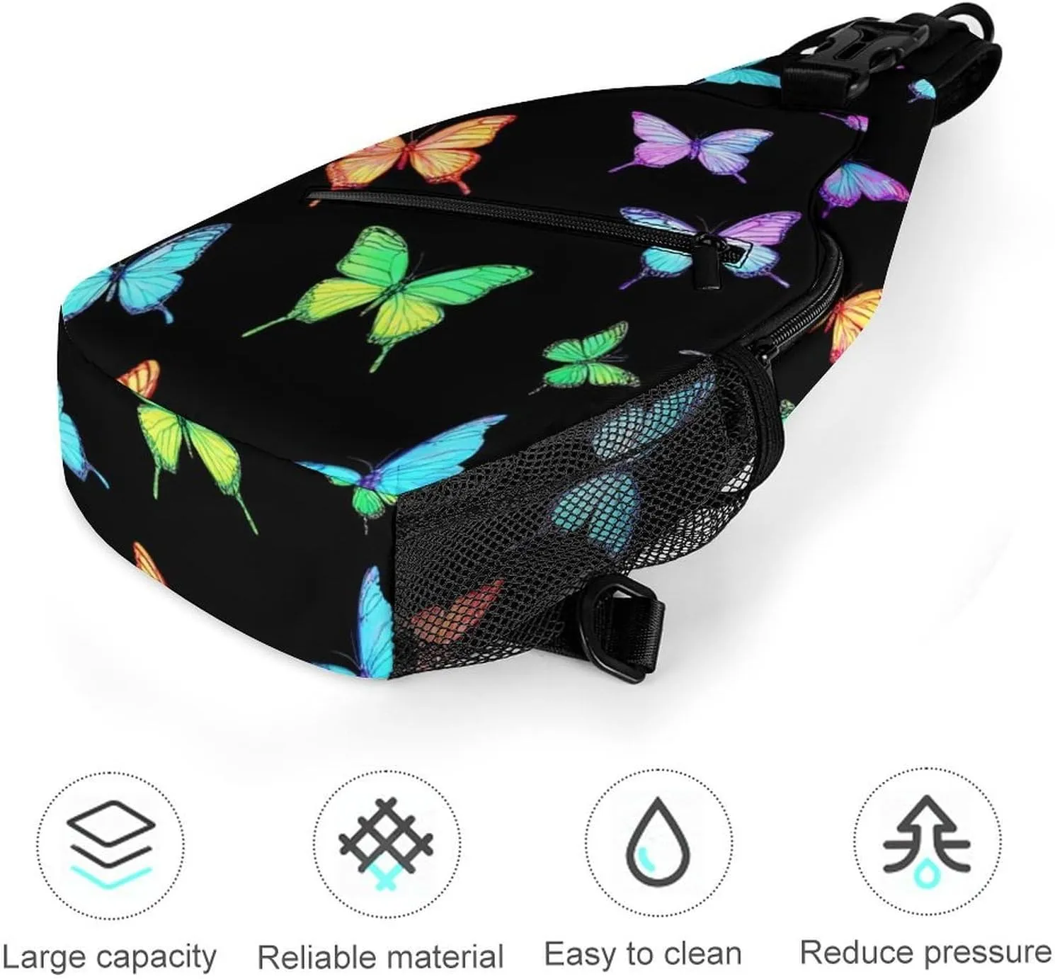 Supdreamc Sling Backpack for Women Men Anti-Theft Multipurpose Gym Crossbody Sack Satchel Outdoor Hiking Bag Tote Bags, Black Colorful Monarch Butterfly Crossbody Chest Rucksack