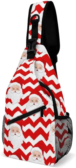 Supdreamc Sling Shoulder Backpack for Women Men Anti-Theft Multipurpose Satchel Bookbags Travel Rucksack Daypack Camera Case, Christmas Santa Claus Red Crossbody Daypacks