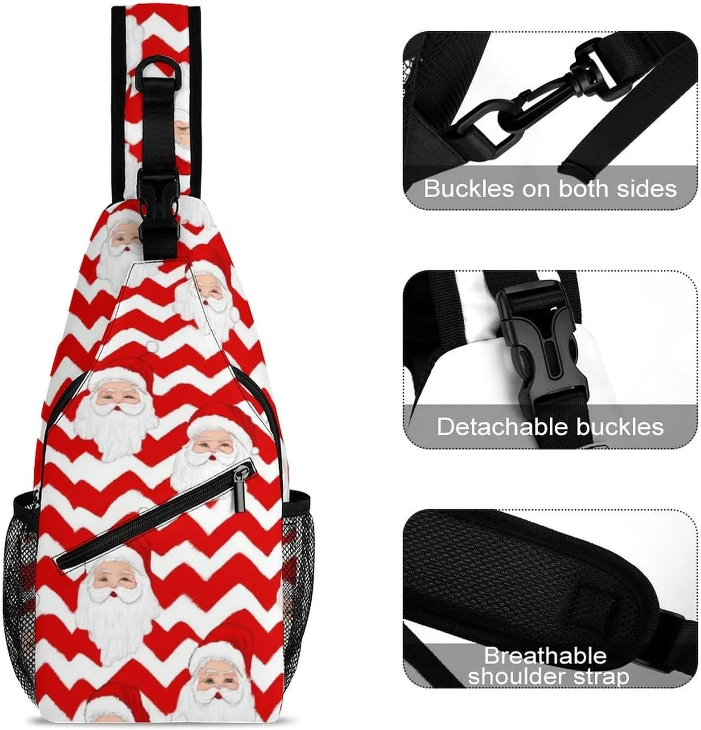 Supdreamc Sling Shoulder Backpack for Women Men Anti-Theft Multipurpose Satchel Bookbags Travel Rucksack Daypack Camera Case, Christmas Santa Claus Red Crossbody Daypacks