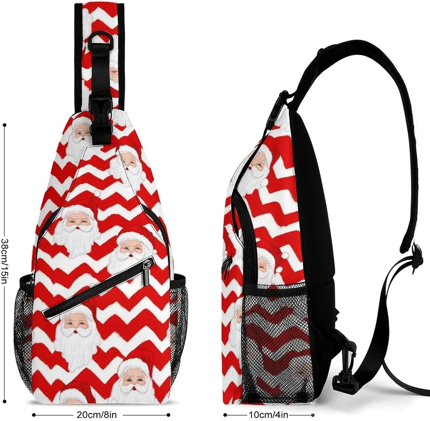 Supdreamc Sling Shoulder Backpack for Women Men Anti-Theft Multipurpose Satchel Bookbags Travel Rucksack Daypack Camera Case, Christmas Santa Claus Red Crossbody Daypacks