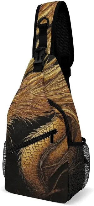 Supdreamc Sling Shoulder Backpack for Women Men Multipurpose Anti-Theft Travel Backpack Camping Outdoor Bag Tactical Satchel, Cool Dragon Black Drak Night Chest Bag Rucksack
