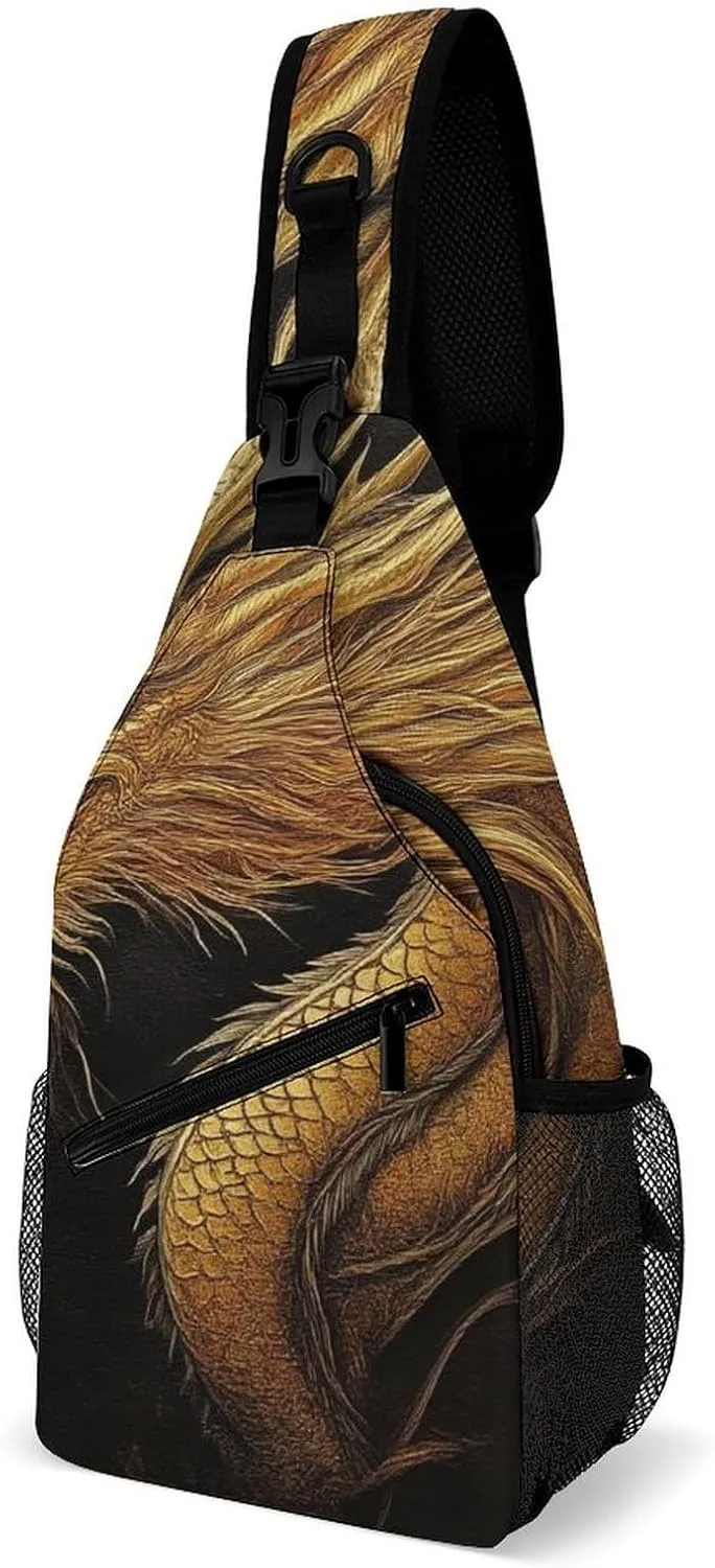 Supdreamc Sling Shoulder Backpack for Women Men Multipurpose Anti-Theft Travel Backpack Camping Outdoor Bag Tactical Satchel, Cool Dragon Black Drak Night Chest Bag Rucksack