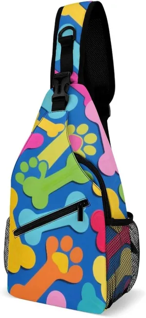 Supdreamc Ultra Lightweight Sling Shoulder Backpack Crossbody Shoulder Bag Multipurpose Anti-Theft Bag for Travel Gym Sport Hiking, Colorful Dog Bones Paw Prints Tool Backpack
