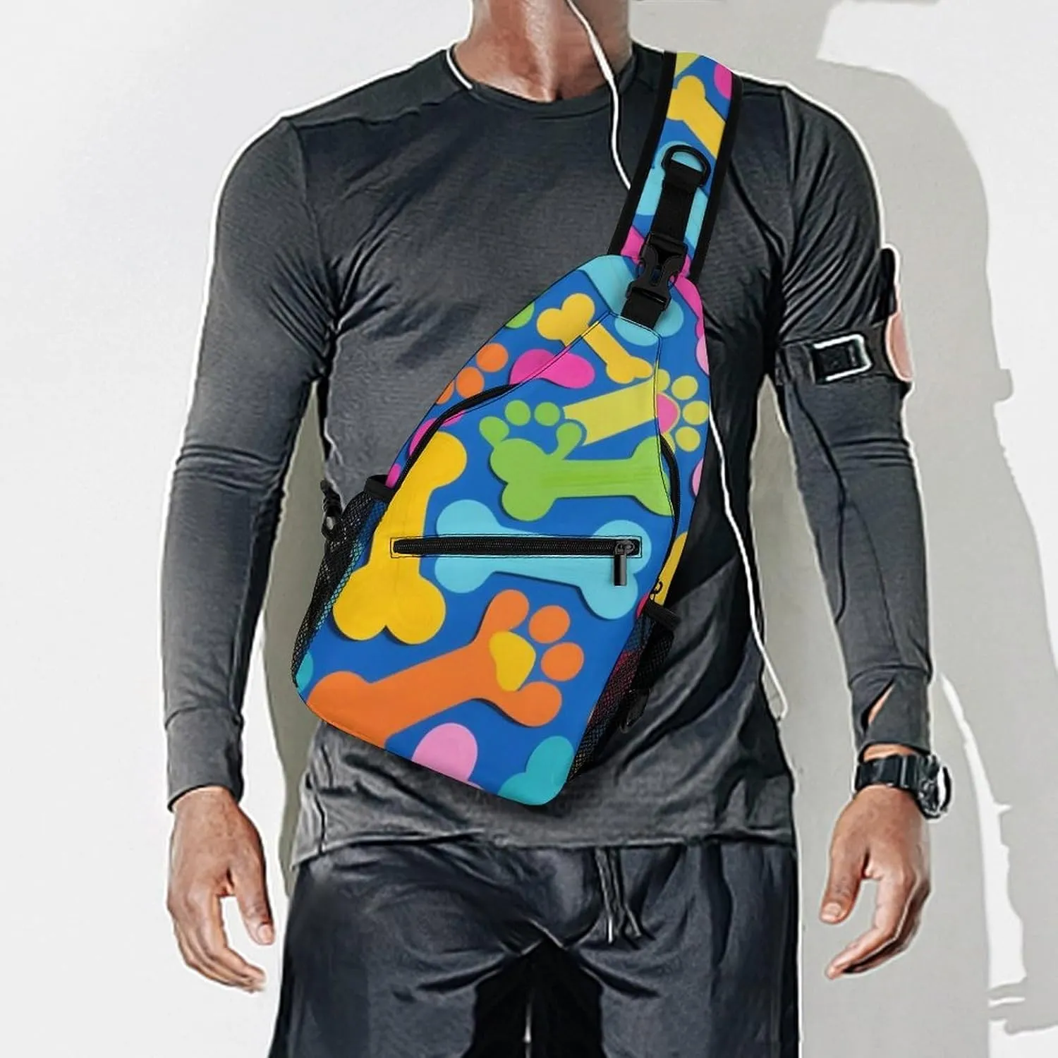 Supdreamc Ultra Lightweight Sling Shoulder Backpack Crossbody Shoulder Bag Multipurpose Anti-Theft Bag for Travel Gym Sport Hiking, Colorful Dog Bones Paw Prints Tool Backpack