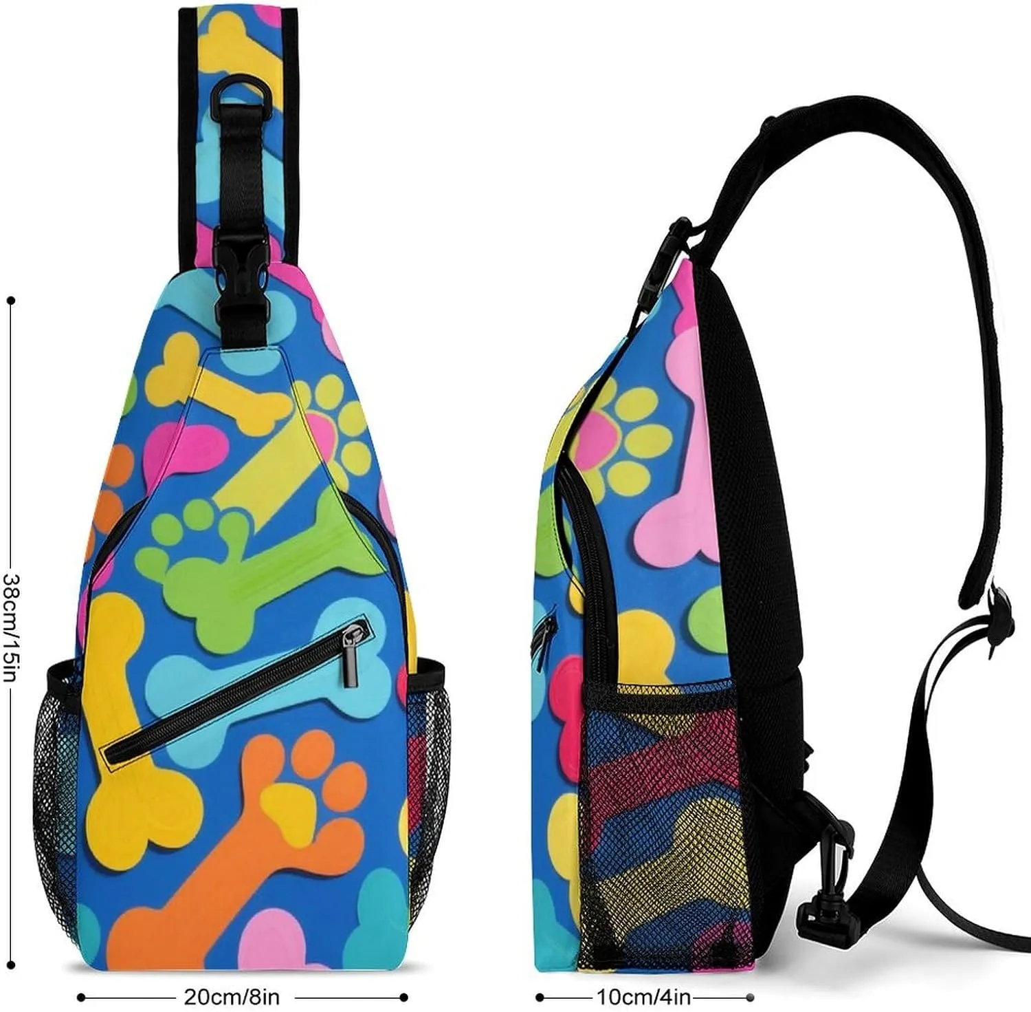 Supdreamc Ultra Lightweight Sling Shoulder Backpack Crossbody Shoulder Bag Multipurpose Anti-Theft Bag for Travel Gym Sport Hiking, Colorful Dog Bones Paw Prints Tool Backpack