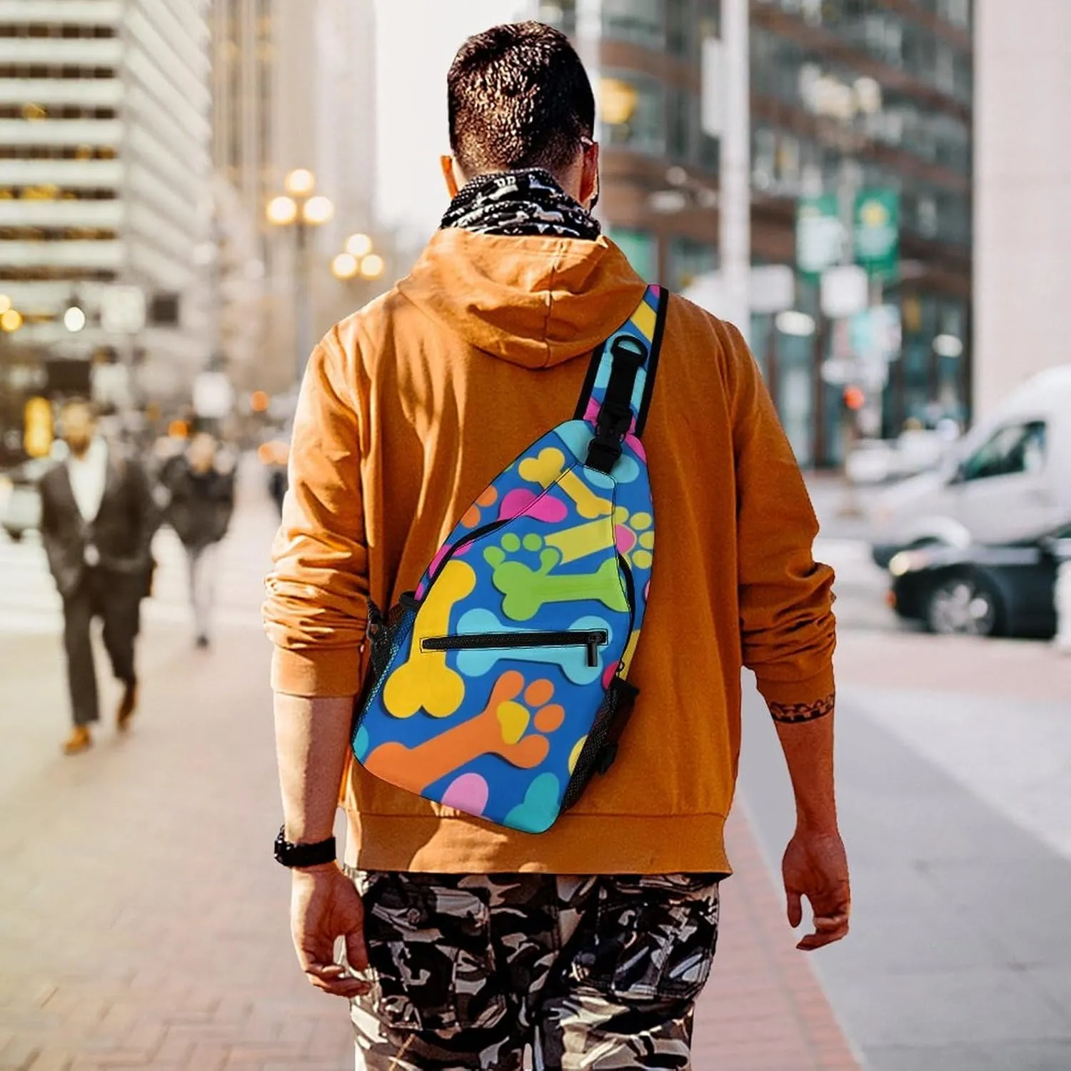 Supdreamc Ultra Lightweight Sling Shoulder Backpack Crossbody Shoulder Bag Multipurpose Anti-Theft Bag for Travel Gym Sport Hiking, Colorful Dog Bones Paw Prints Tool Backpack