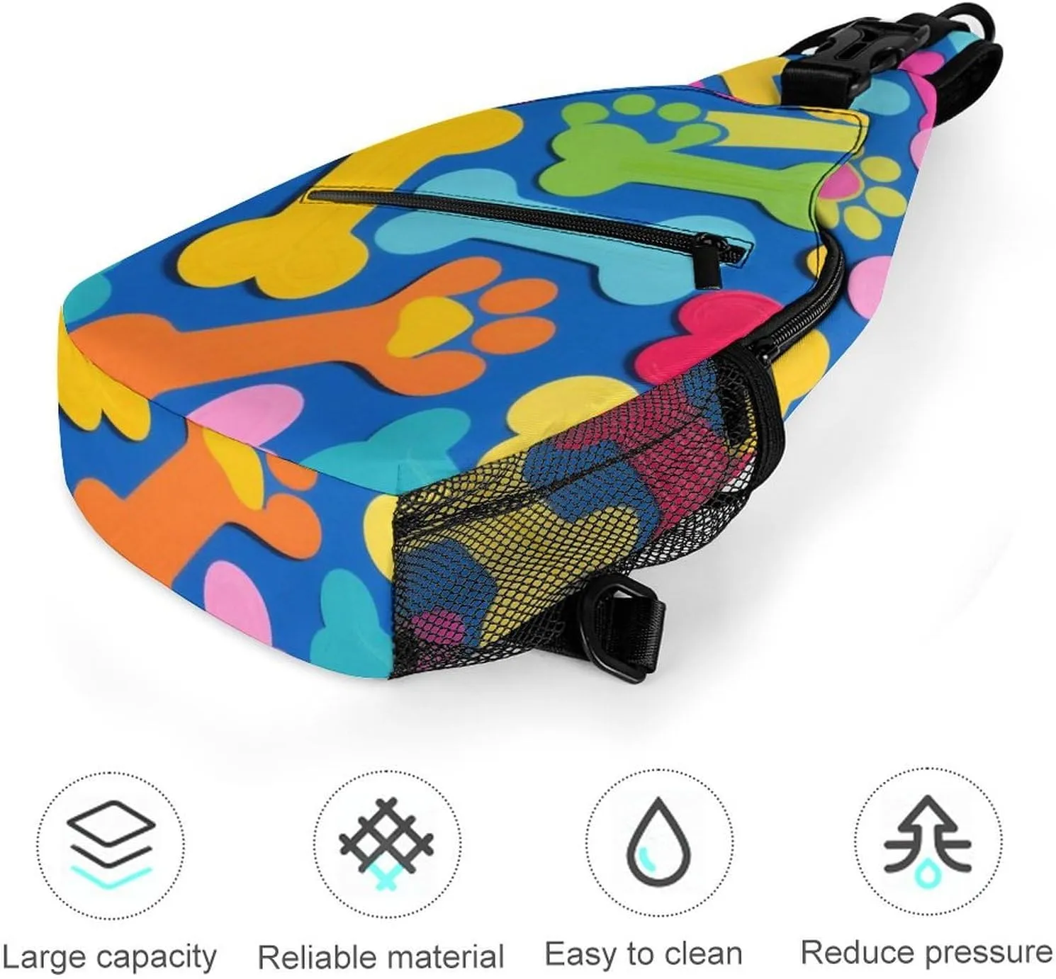 Supdreamc Ultra Lightweight Sling Shoulder Backpack Crossbody Shoulder Bag Multipurpose Anti-Theft Bag for Travel Gym Sport Hiking, Colorful Dog Bones Paw Prints Tool Backpack