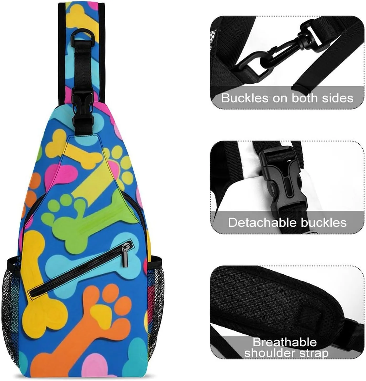 Supdreamc Ultra Lightweight Sling Shoulder Backpack Crossbody Shoulder Bag Multipurpose Anti-Theft Bag for Travel Gym Sport Hiking, Colorful Dog Bones Paw Prints Tool Backpack